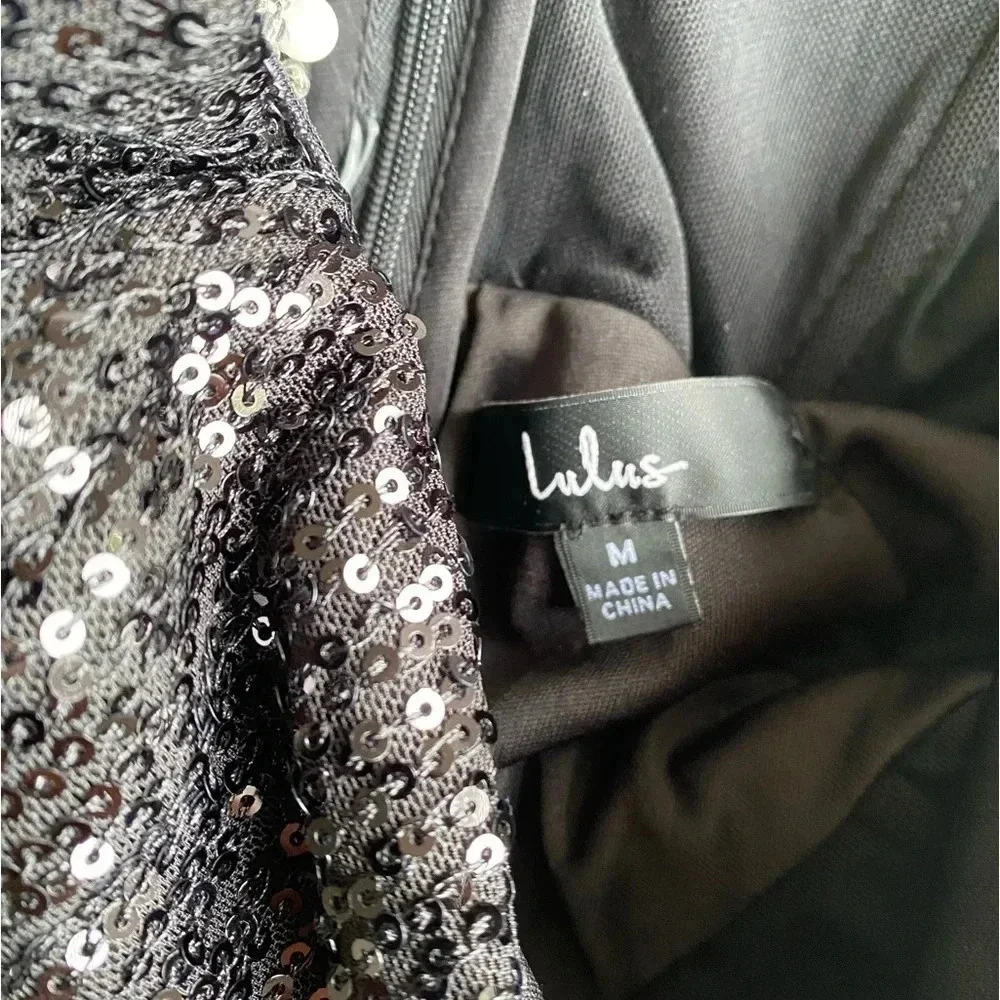 Lulu’s Dress Women’s Medium Glamorous Energy Black Sequin Pearl Bustier Mini NWT - Picture 7 of 11